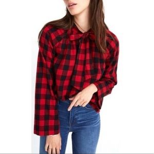 🌙MADEWELL Tie-Neck Popover Shirt in Buffalo Check🌙